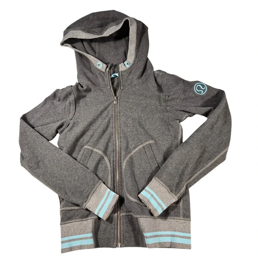 Lululemon Scuba Full Zip Hoodie Gray Teal Blue Women Size 2 Athletic Sweat